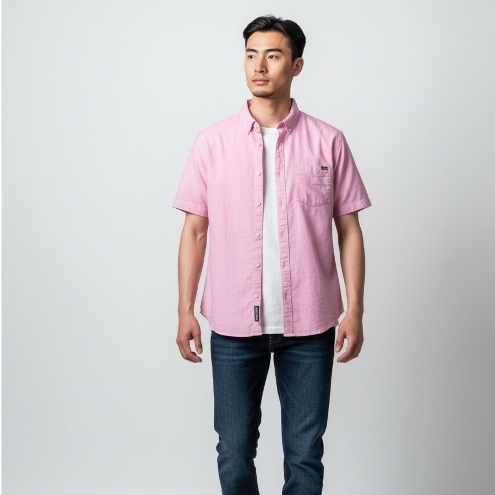Chubbies Mens The‎ Friday Shirt Pink Short Sleeve Button Down Cotton Rayon M NEW